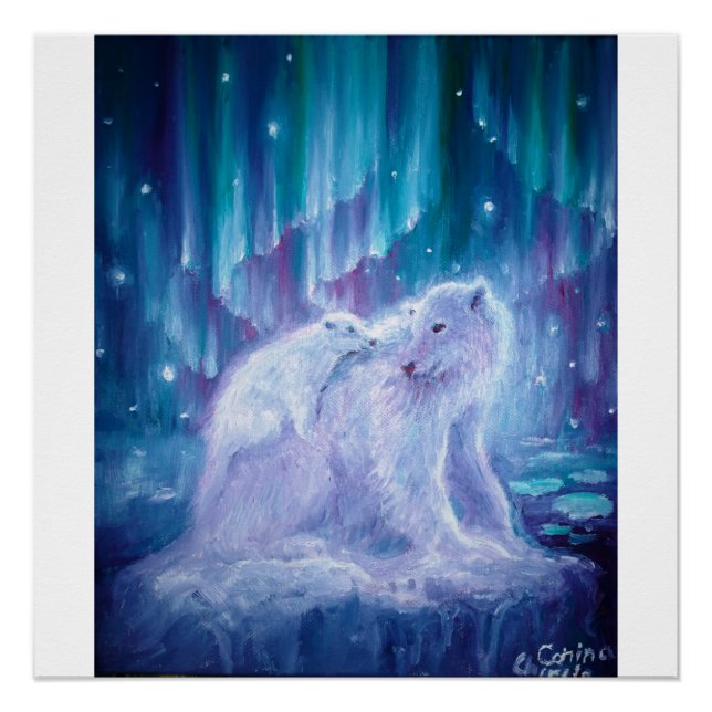 Póster Mãe e bebê do urso polar (Frente)