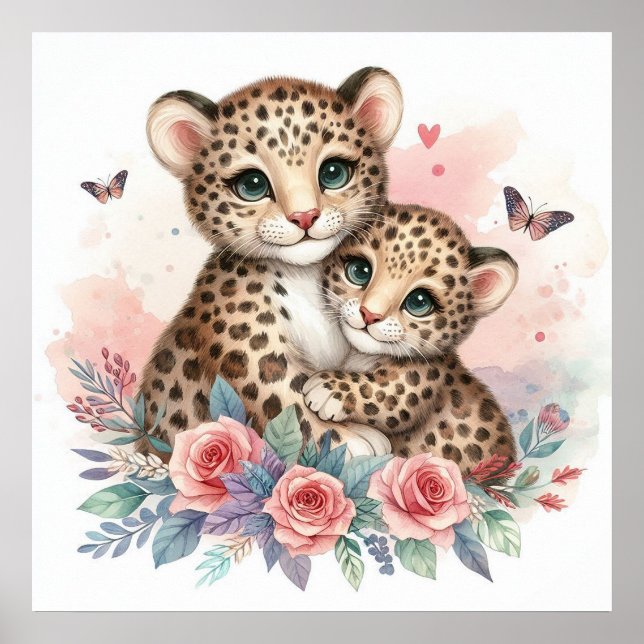 Poster Mãe e Bebê Leopardo  (Frente)