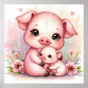 Poster Mãe e Bebê Porco