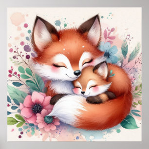 Poster Mãe e Bebê Raposa