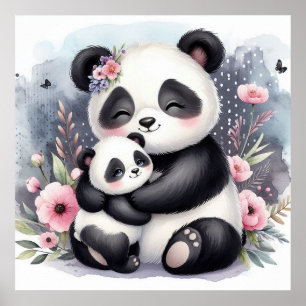 Poster Mãe e Bebê Urso de Panda