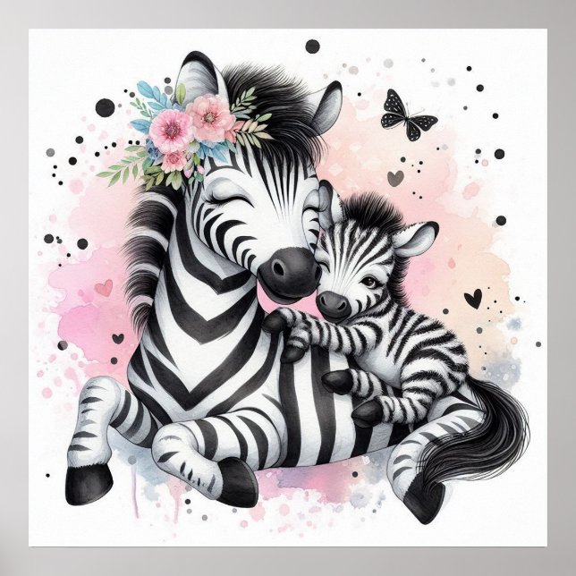 Poster Mãe e Bebê Zebra (Frente)