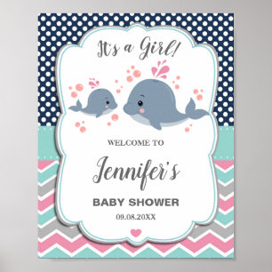 Poster Mãe e Chá de fraldas de Baleias Bebês Boas-vind