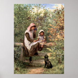 Póster Mãe e criança do vintage em um ajuste do país