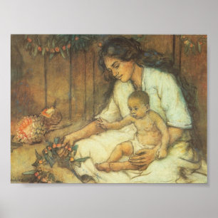 Póster Mãe e criança havaianas - Charles W. Bartlett