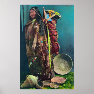 Póster Mãe e criança nativas de Piuta em um Papoose