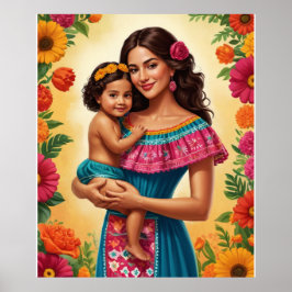 Poster Mãe e Criança no Vestido Mexicano Tradicional