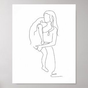 Poster Mãe e Filha de Arte, Desenho de Linha, Arte de Li