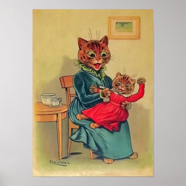 Poster Mãe e filha gatos, Louis Wain (Frente)