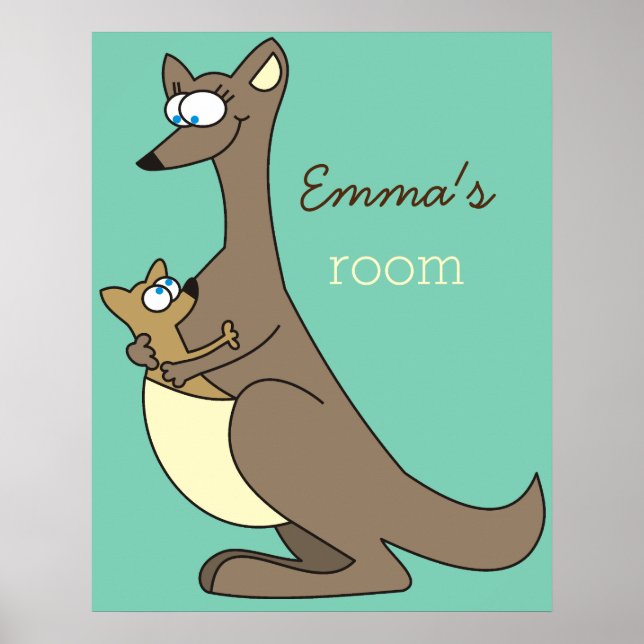 Póster Mãe e Filhote de Canguru Nome Personalizado Quarto (Frente)