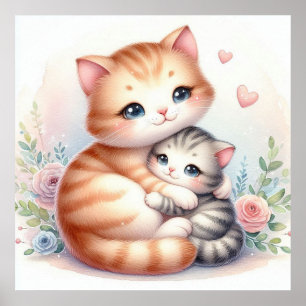 Poster Mãe e Gatinho Bebê