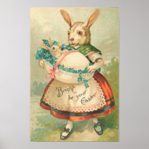 Poster Mãe E Vintagem De Bebês De Coelhinho De Páscoa