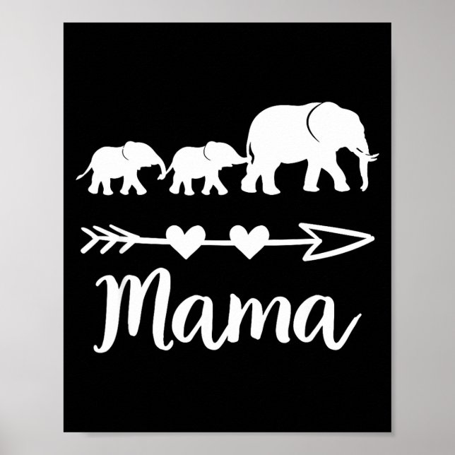 Poster Mãe elefante 2 bebês crianças mãe de dois adorável (Frente)