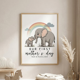 Poster Mãe Elefante Macio Bebê Primeiro Dia das Mães Arte