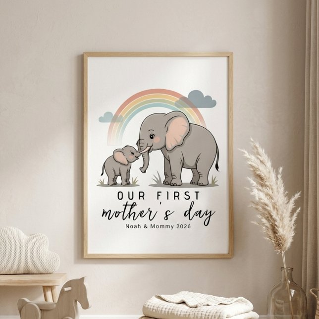 Poster Mãe Elefante Macio Bebê Primeiro Dia das Mães Arte (Criador carregado)