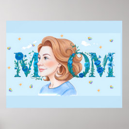 Poster Mãe Floral Azul