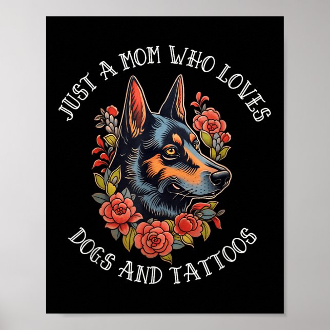 Poster Mãe german shepherd Que Ama Cachorros E Tatuagens (Frente)