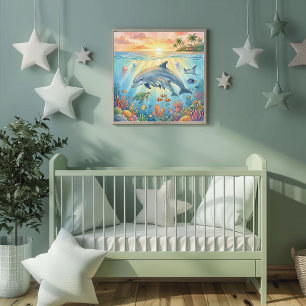 Poster Mãe Golfinho e Berçário de Filhotes