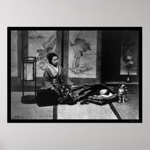Poster Mãe japonesa com seu bebê adormecido 1909