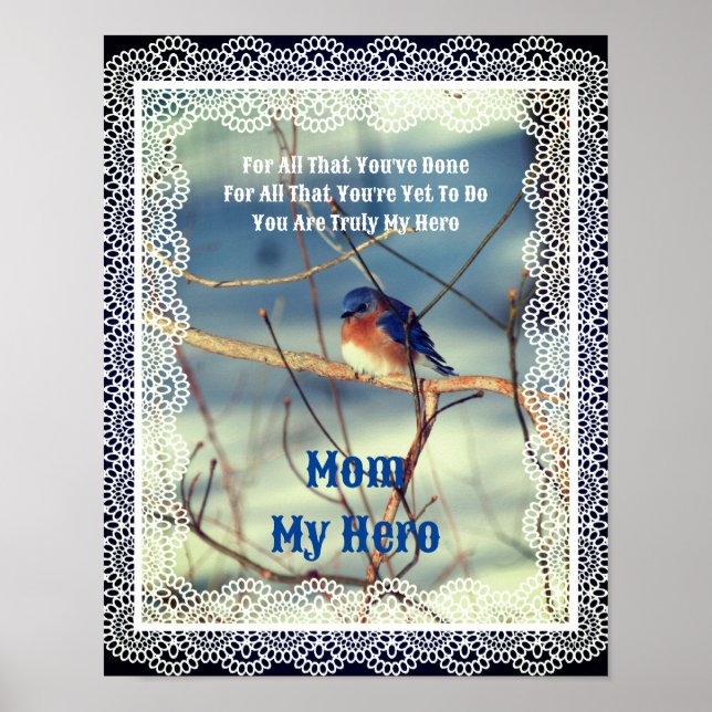 Poster Mãe, Minha Hero Bluebird Nature Personalizada (Frente)