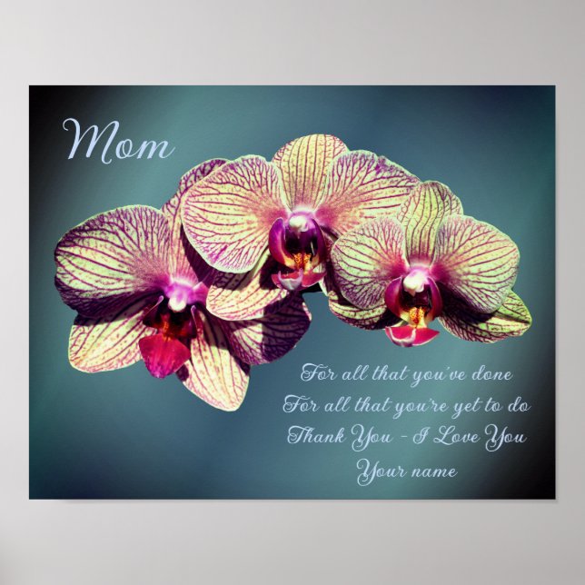Poster Mãe, Obrigado, Orquídea, Trio Flor Personalizado (Frente)