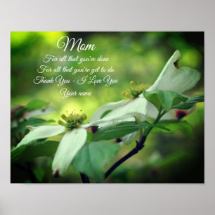 Poster Mãe Obrigado Você Adora Dogwood Floral Personaliza