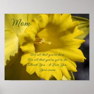 Poster Mãe Obrigado Você Ama Daffodil Flower Personalizad