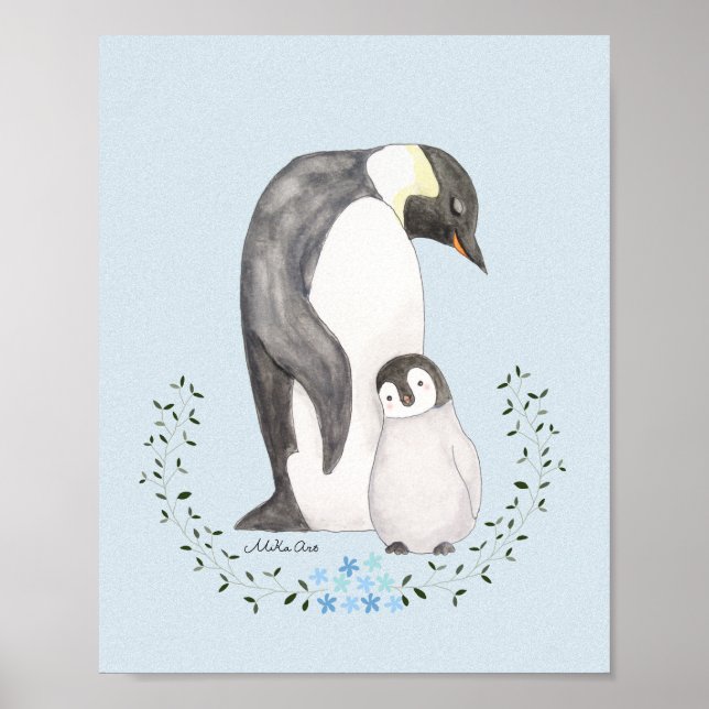 Poster Mãe/pai de pinguim com bebê Cute Penguin NurserArt (Frente)