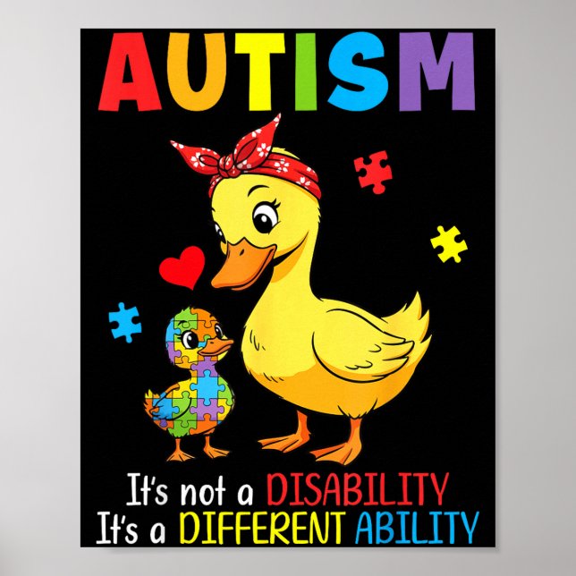 Poster Mãe Pato Conscientização do Autismo Peça de Puzzle (Frente)