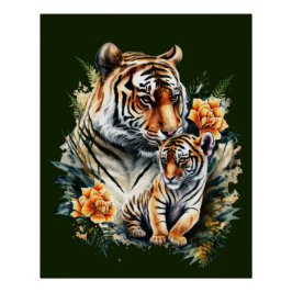 Póster Mãe Tiger com seu Poster brilhante Cubo