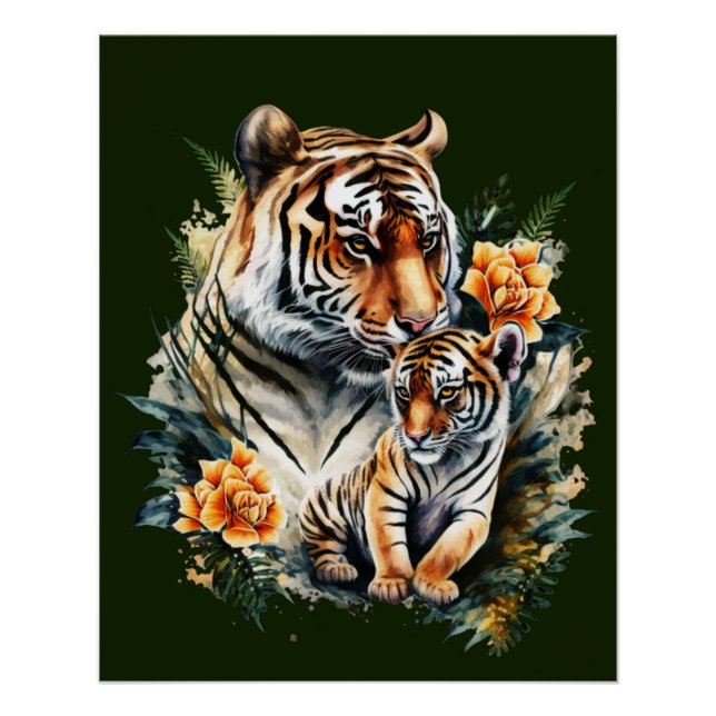 Póster Mãe Tiger com seu Poster brilhante Cubo (Frente)