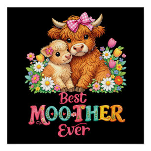 Póster Mãe Vaca das Terras Altas da Escócia Feliz Dia das