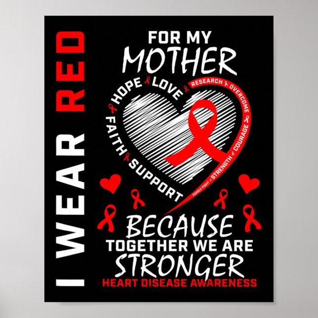 Poster Mãe, Visto Vermelho Para Minha Mãe Doença Cardíaca (Frente)