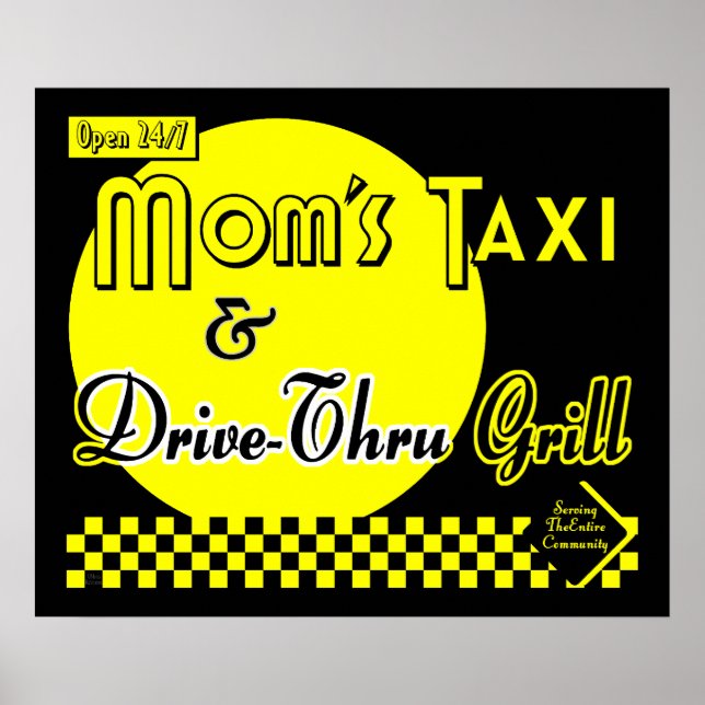 Póster Mães Taxi & Drive Através da Arte da Cozinha Retro (Frente)