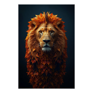 Póster Maestà de Outono – Leão Majestoso com juba de outo