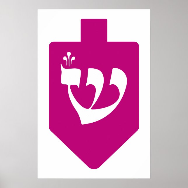 Poster Magenta Dreidel Hebraico - Letra Shin Hanukkah (Frente)