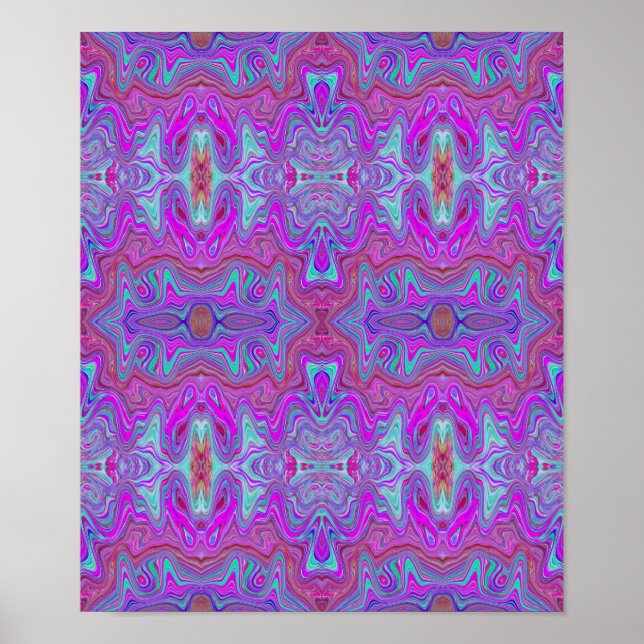 Poster Magenta ondulada e padrão marmoreado azul de triqu (Frente)