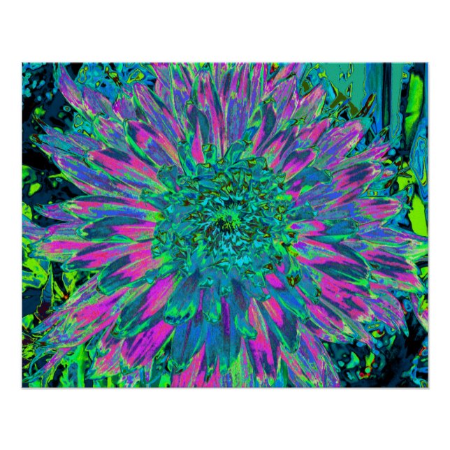 Póster Magenta Psicodélica Aqua e Verde limão Dahlia (Frente)