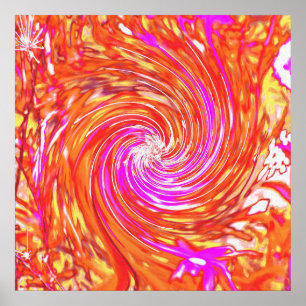 Poster Magenta Retro e Cores de Outono Floral Swirl