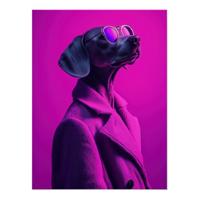 Póster Magenta Swagger: Stylish Weimaraner in Pink Coat (Frente)