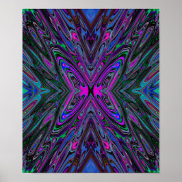 Poster Magenta Trippy, borboleta Abstrato azul e verde