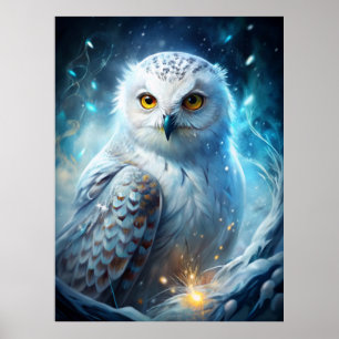 Poster Magia de Inverno Coruja da Neve – Floresta Azul Mí