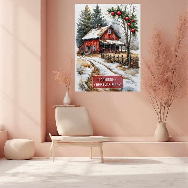 Póster Magia de Natal em Fazenda Rústica Vintage  (Farmhouse Christmas Magic Vintage Rustic Poster
)