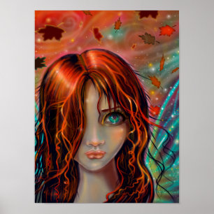 Póster Magia do Outono Fantasia Arte de Fada 12 x 16