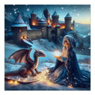 Póster Magia Feiticeira Dragão Fantasy Art Poster