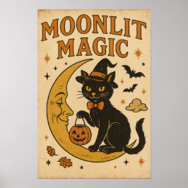 Poster Magia Vintage de Halloween ao Luar
