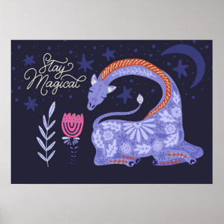 Poster Magic Giraffe Folk Art
