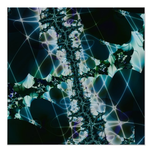 Póster Mágica | Arte Fractal Azul e Verde (Frente)