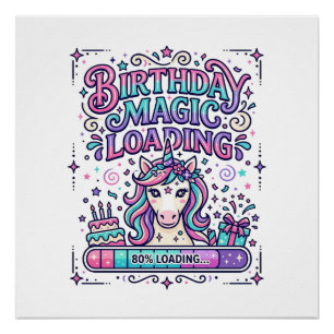 Póster Mágica de Aniversário de Unicórnio Carregando Merc