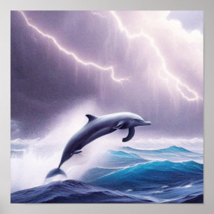 Poster Mágica de golfinhos em um mar tempestuoso: uma cen